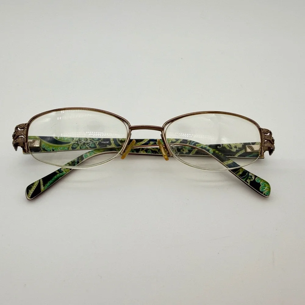 Vera‎ Bradley Hazel Eyeglass Frames 50-17 Gold Semi Rimless Floral Optical
